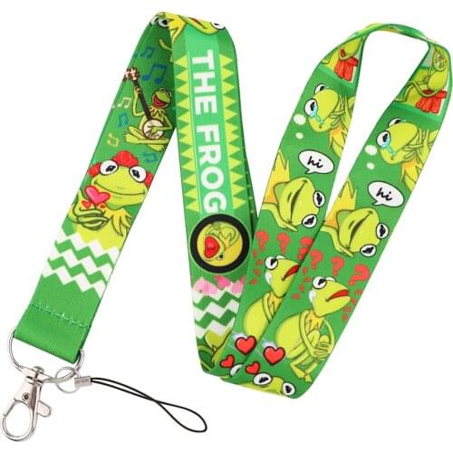ER1140 Funny Green Frog Cartoon Style Anime Lovers Key Chain Lanyard Neck Strap For USB Badge Holder DIY Hang Rope
