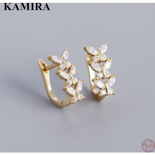 KAMIRA 925 Sterling Silver Vintage Ear Buckle Lovely Butterfly Pave Zircon Hoop Earrings for Women Teen Party Unique Jewelry Hot
