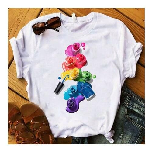 Women T-Shirts 3D Printing Nail Polish Color Modal Casual Short O-Neck Chiffon Women T-Shirts Sweet