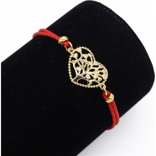 Gold Color Cubic Zirconia Love Heart Bracelets Red Rope Adjustable Chain Bracelet for Women Charm Jewelry Gifts