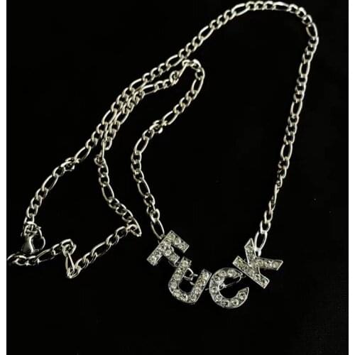 Korean Style Cool Casual Street Style Sexy Blingbling Crystal Letter Chain Necklace Clavicle Necklace Female