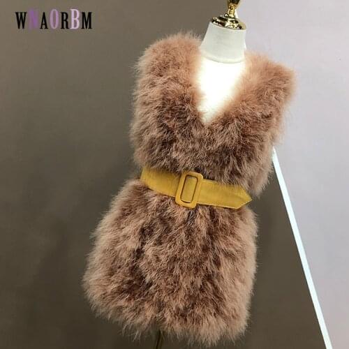 Real fur womens coat medium length Turkey feathers hand sewn solid color warm vest for spring and Autumn