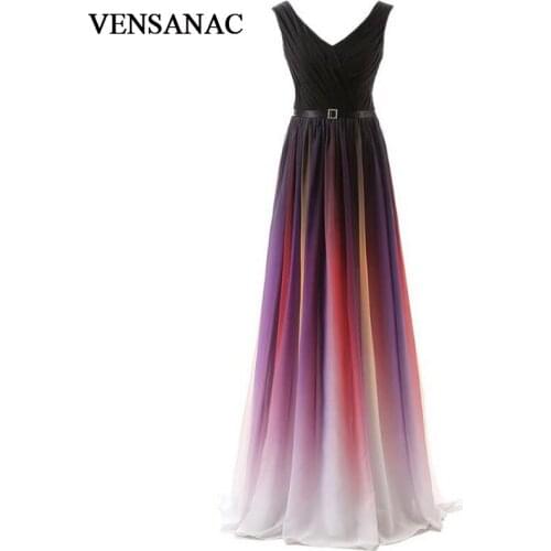 VENSANAC New 2017 Flowers Draped V Neck Long Evening Dresses Sleeveless Elegant Lace Sashes Party Prom Ball Gowns