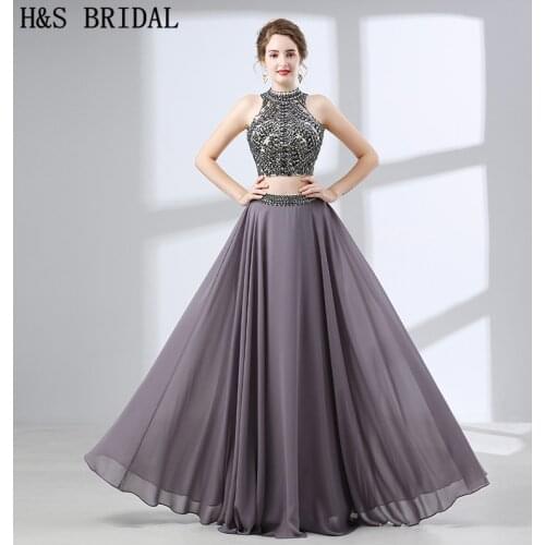 H&S BRIDAL Two pieces Evening Dress Crystal Beading Chiffon evening-dresses Backless evening gowns for women vestido de festa
