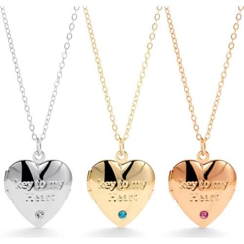 2pcs/Lot Heart Photo Frame Pendant Necklace Key to My Heart Letter Floating Locket Necklaces Women Men Fashion Memorial Jewelry