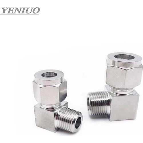 304 SS Stainless Steel Elbow Double Ferrule Tube Pipe Fittings Connector 6-12mm Pipe OD to 1/8" 1/4" 3/8" 1/2" NPT Male Thread