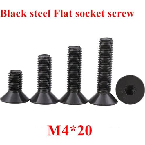 500pcs M4*20 Black Bolts DIN7991 Black steel 10.9 grade M4x20mm Hex socket flat head cap screw Countersunk head Screws Bolts