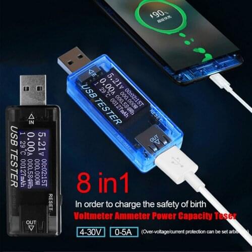 8 In1 USB Tester Meter DC Digital Voltmeter Ammeter Detector Mini USB Meter Capacity Voltage Indicator Power Bank Voltimetro
