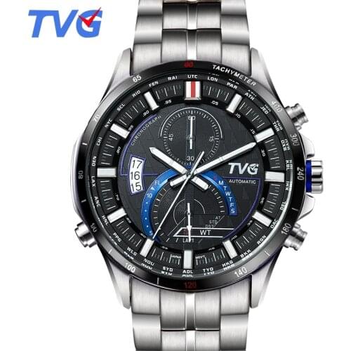 Mens Watches Top Brand Luxury TVG Brand Men Business Casual Clock Stainless Steel Strap Quartz Watch Fashion Sports Watch A500G