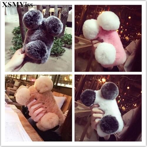 XSMYiss Luxury Cute Cartoon Panda Warm Rabbit Fur Case For Samsung j3 j5 j7 2017 j7 Prine j4 j6 j8 2018 Phone Case