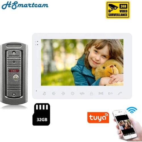 Tuya App Home Intercom System Wireless WiFi Smart IP Video Doorbell 7 Inch with 1x Wired Door Phone Camera