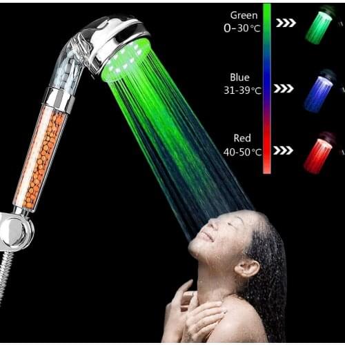 Filter Shower Head Led Saving Water 3 Colors Lights Changing High Pressure Automatic Ionic Rainfall Bathroom Shower Head