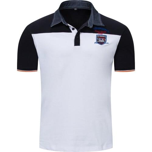 Golf polo shirts for men t shirt men clothing tops 100% cotton Embroidered clothes CONTRAST COLOR White