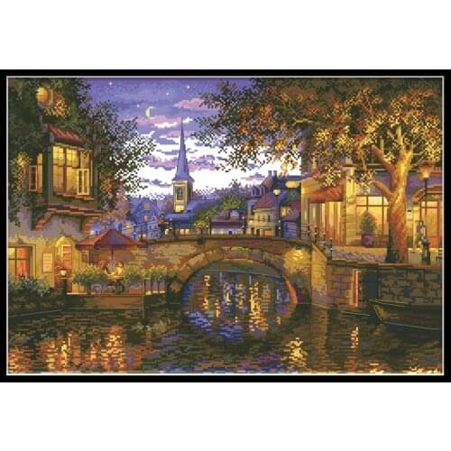 City in Midnight Stamped Cross Stitch Patterns Embroidery Kits Printed Fabric 11CT 14CT DIY Needlework Sets Home Decor Paintings