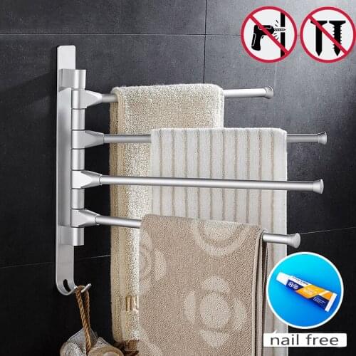 Haliaeetus Towel Hanger Aluminum Bathroom 5/4/3/2 Arms Rotating Towel Holder Wall-mounted Kitchen Accroche Hooks Towel Rack Bar