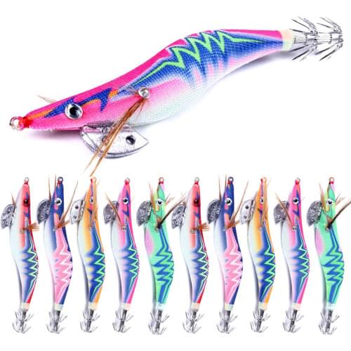 Hengjia 10pcs/bag Pusher Style Squid Hook Jig Glow in Dark Luminous Cuttlefish Octopus Shrimp Bait Japan Fishing Lure Tackle