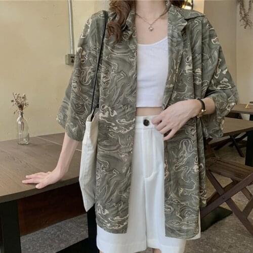 Camouflage Chiffon Cardigan Womens Shirt Oversize Short-sleeved Sunscreen Top Female Shirts 2021 Summer Girls Harajuku Shirt