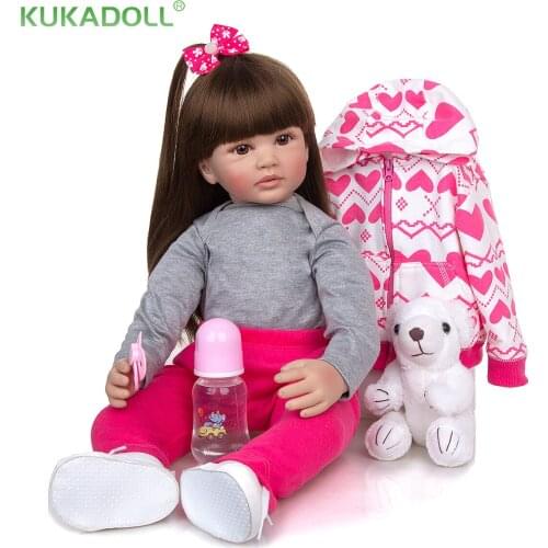 KUKADOLL 24Inch 60CM Beautiful Reborn Girl Doll Wig Hiar Cloth Body Baby Toys Christmas Gifts For Childrens Kid New Year Gift