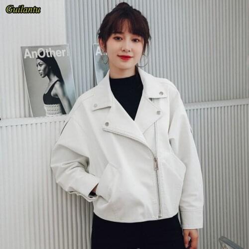 Spring Leather Jacket Women Overcoat Moto Biker Zipper Balck Short Coat Female Casual Loose Motorcycle Basic Oversize Jacket