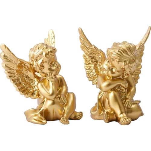 EUROPEAN RESIN WHITE GOLD CUTE CUPID ANGEL DECORATION CRAFTS CREATIVE DESKTOP ORNAMENT CHRISTMAS WEDDING GIFT CREATIVE FIGURINES