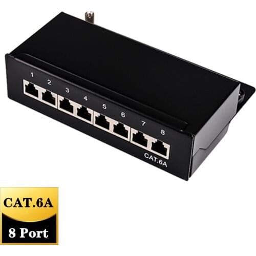 Mini Desktop Cat6A 8-port Patch Panel Full Shielded RJ45 Network Cable Adapter Keystone Jack Modular Distribution Frame CAT 6A