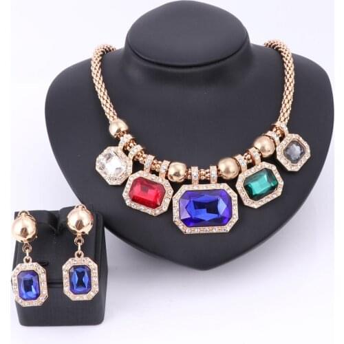 Fashion Crystal Chokers Necklace Earring Jewelry Sets Glass Wedding Gift For Women Brides Prom Party