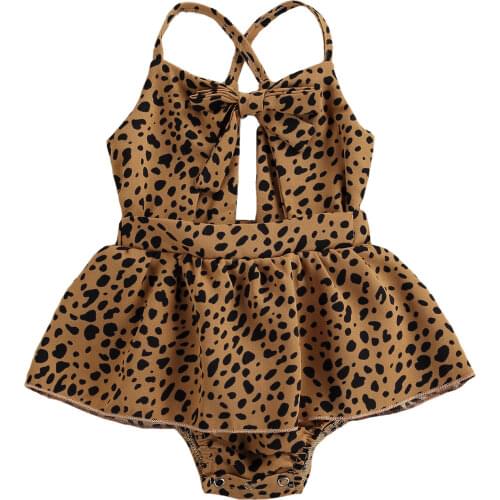 Fashion Newborn Baby Girls Summer Rompers Leopard Printed Sleeveless Backless Ruffle Jumpsuits 0-24M Baby Clothing