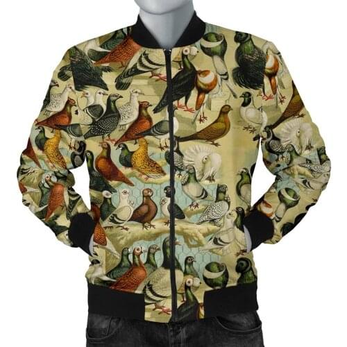 Mens Bomber Jacket Animal pigeon/turtle/dinosaur 3D Printed Thick winter Long Sleeve pocket outwear Unisex Warm Zip Jacket