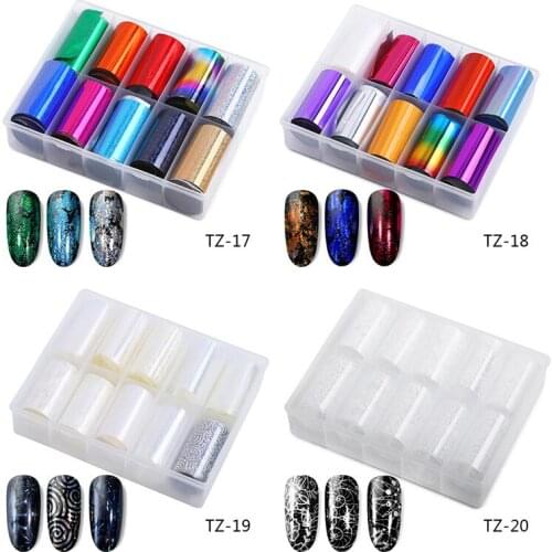 10 Rolls/Box Colorful Nail Foil Set for Manicure Adhesive Transfer Personalized Pattern Wraps Nails Design Slider Tape Decotion