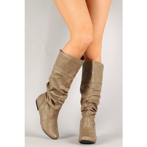 GOOHOJIO 2020 New Autumn Knee-high Zipper Boot Woman Shoes Mid Heel Breathable Round Toe Boots for Women All-match Boots Female