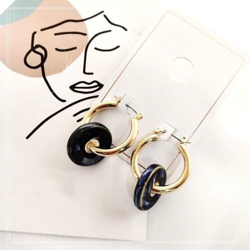New Fashion Punk Dark Blue Round Circle Beads Pendant Hoop Earrings for Women Hip Hop Loop Earrings Jewelry Party Gift