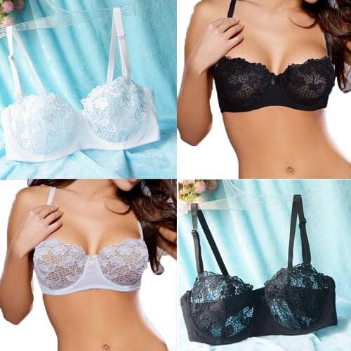 New Womens Underwire Lace Bra Fine Embroidery Brassiere Transparent Perspective Half Cup Bra Underwire Lingerie Charming Bras