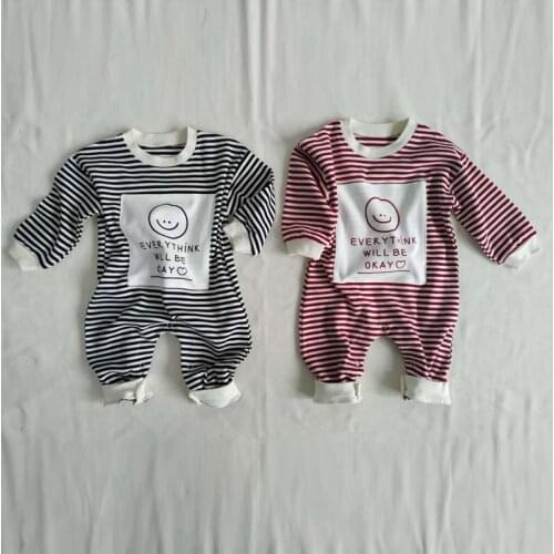 2020 Ins Autumn Winter Fashion Baby Bodysuits O-neck Baby Girls Bodysuit Children Stripe Rompers