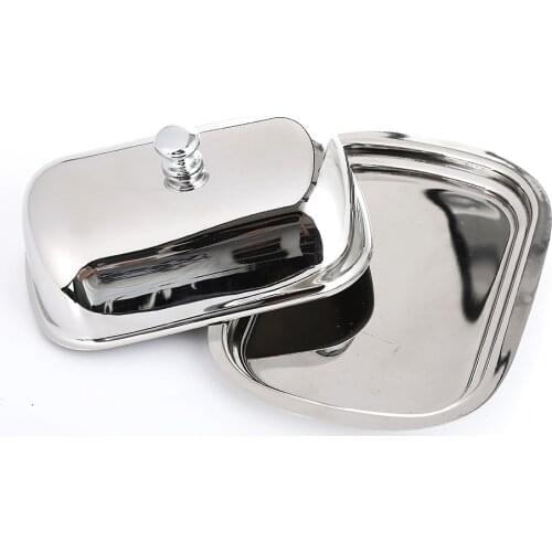 Realand Oval Stainless Steel Butter Dish Box Container Shiny Cheese Server Storage Keeper Tray with Easy to Hold Lid