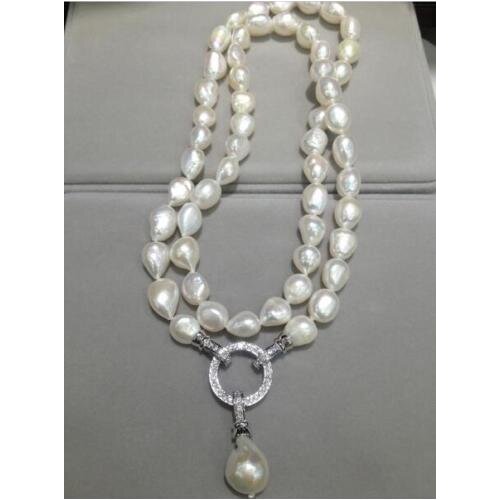 NEW 35 inch Adjustable AAA 10-13 MM real south sea white pearl necklace + pendant
