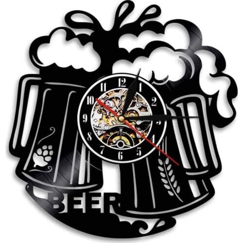 Beer Vinyl Record Wall Clock Modern Design Decorative Bar 3D Watch A Bottle of Beer Vintage Vinyl Wall Clocks Home Decor