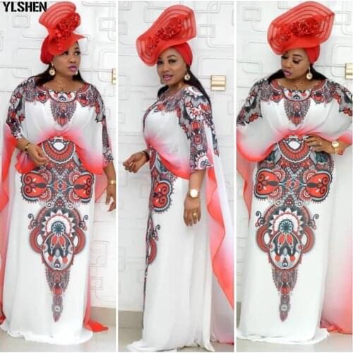 Print Maxi Dress African Dresses for Women Summer African Clothes Africa Ladies Plus Size Vintage Bat Sleeve Party Evening Dress