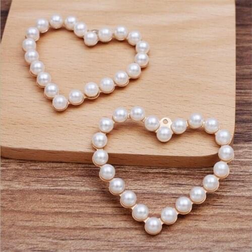 SIXTY TOWFISH 10 pieces/lot Heart Charms Inlaid With Pearls Flower Slice DIY Jewelry Accessories Copper Filigree Heart Charms