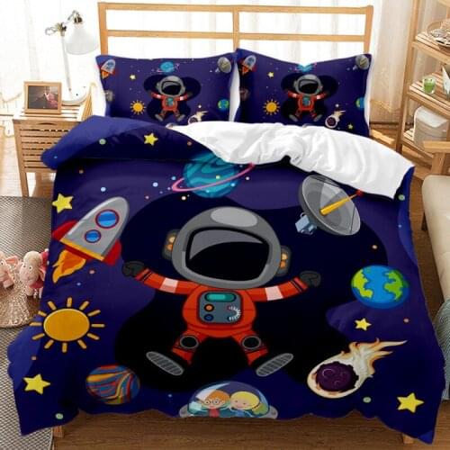 Little Boy Children Bed Cartoon Astronaut Planet Bedding 3D Printing 2/3 Piece Duvet Cover Bedroom Set Bedding Cute Bed Linen