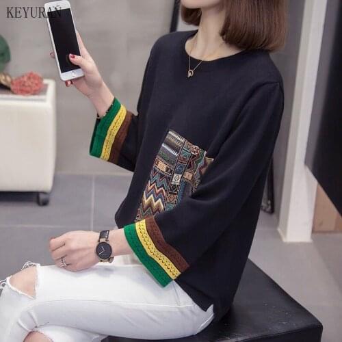 Plus Size Women Pullover Sweater 2021 Spring Autumn Retro Female O Neck Three Quarter Sleeve Loose Jumper Knitwear Sweaters Tops