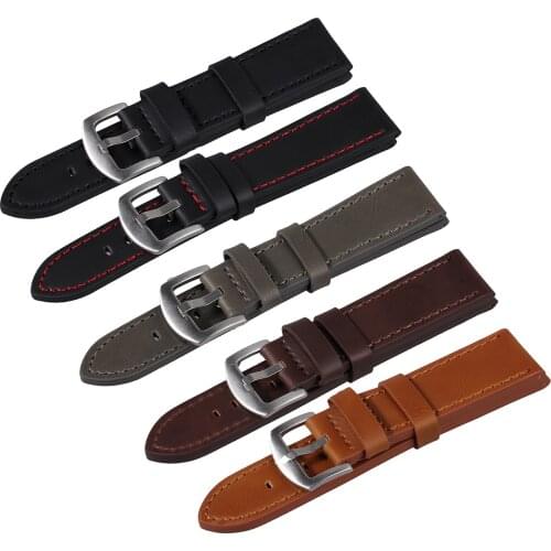 Watch Band Fashion Men Women 18mm 20mm 22mm 24mm Cowhide Leather Strap Black Sport Watch Band Universal Watchbands