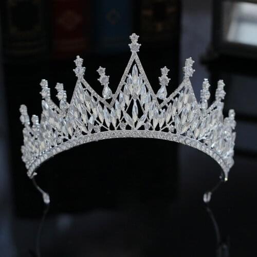 Baroque Luxury Sparkling Crystal Bridal Tiaras CZ Crown Noble Rhinestone Pageant Diadem Bride Headbands Wedding Hair Accessories