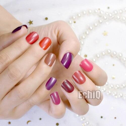 240pcs False Nails Tips Short Full Cover Fake Artificial Nails Pure Candy Color Manicure Nail Tips Brown Shimmer Purple Red