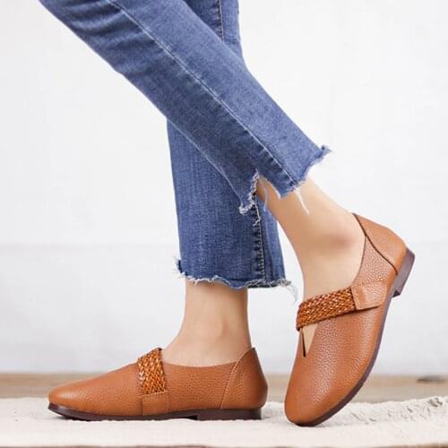 Women Flats Genuine Leather Shoes Woman Low Heels Oxford Buckle Strap Round Toe Casual Office & Career drive shoes for women