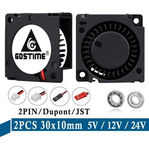 2 Pcs DC 5V 12V 24V 30x30x10mm 3010 Sleeve Ball 2Pin Small Blower Cooling Fan 30mm 3cm 3D Printer Exhaust Cooler Blower Radiator