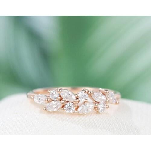 CxsJeremy 14K 585 Rose Gold Vintage Marquise Cut Moissanite Wedding Band Stacking Matching Unique Half Eternity Bridal Gift