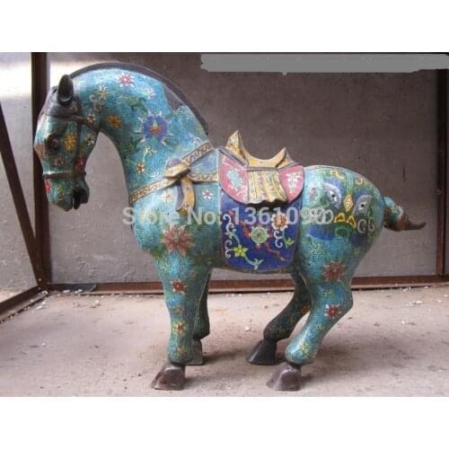 Xd 00683 Chinese Rare Regius 100% Pure Bronze cloisonne Lucky war horse statue