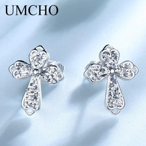 UMCHO Silver Color Glitter Stud Earrings 925 Sterling Silver Earrings For Women Anniversary Wedding Gift Fine Jewelry