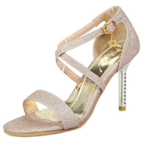 Oversized 15 16 17 high heels sandals women shoes woman summer ladies Rhinestone Open toe Stiletto Bright sand