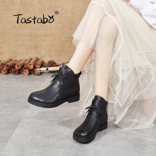 Tastabo Genuine Leather Womens nude boots Vintage style Womens boots Khaki-green Black SH308 Beef tendon bottom Womens shoes